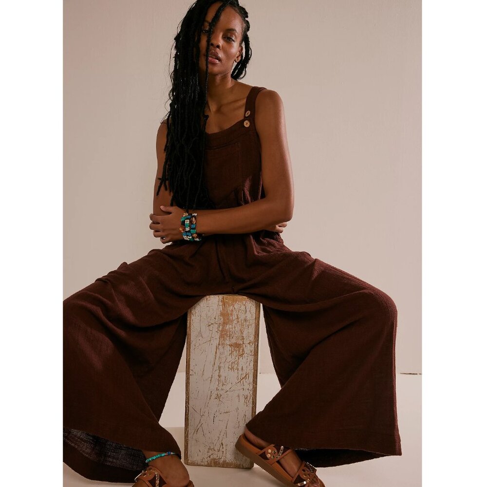Free People Brown Sun Drenched Overalls